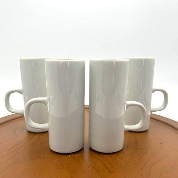 Handmade White Porcelain Espresso Coffee Mugs With D Handles Set of 4 Minimalist - Picture 2 of 12